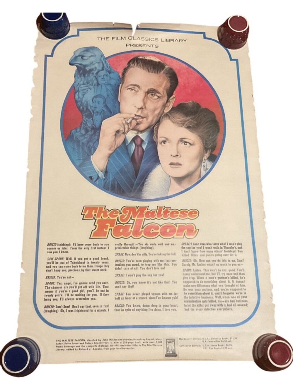 Vintage The Maltese Falcon 1974 Promotional Movie Poster 45 x 30 Rare Print